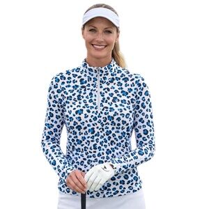 Tail Activewear Blue Leopard Gabriella 1/4 Zip Pullover Top S
FF